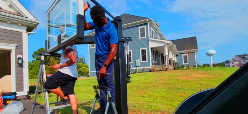 how to install a basketball backboard to a pole