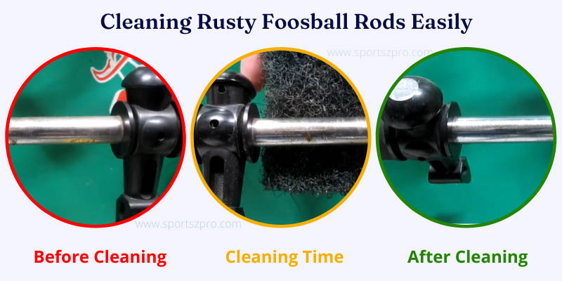 cleaning rusty foosball table rods