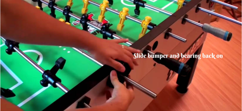 Set up slide bumper and bearing of foosball table